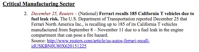 Ferrrari recalls 185 California T vehicles for fuel leak risk.